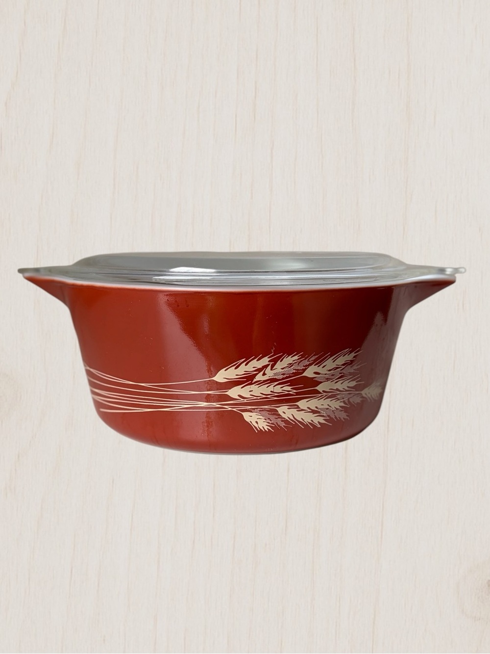 Vintage Pyrex Autumn Harvest Wheat Casserole Dish with Lid 475-B 2.5 Qt Rust Red